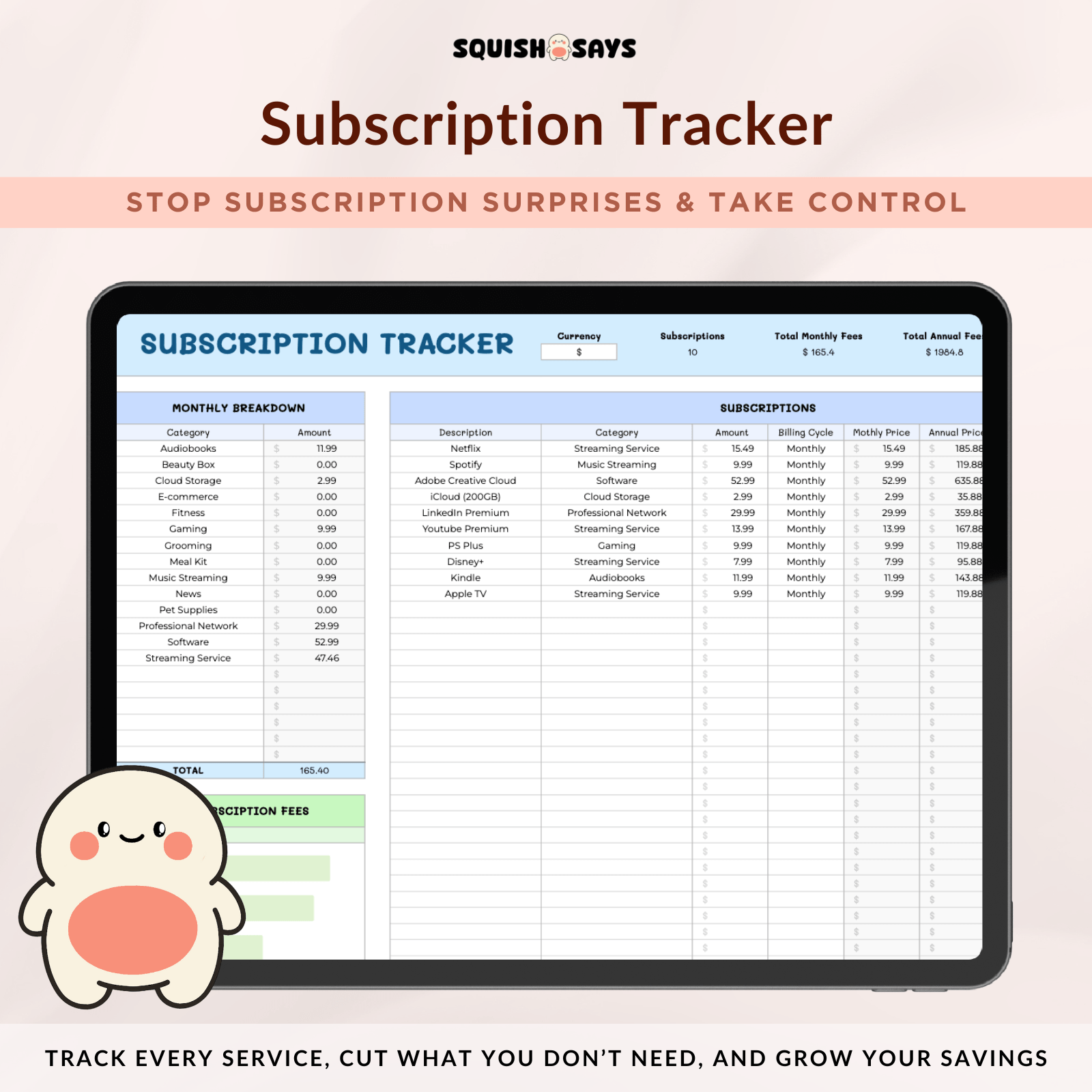 Subscription Tracker - Squishsays